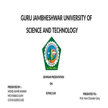 SEMINAR PPT.on Flying Car a step to the advabcement in the Technology of auto...