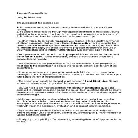 Seminar Presentation Guidelines