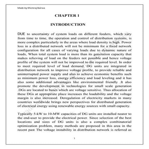 seminar report on optimal placement and optimal sizing of DG