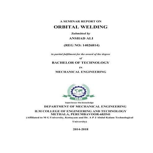 Orbital Welding Seminar report