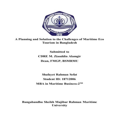 Report on the Presentation of the Plan of Implementing maritime Eco-Tourism i...