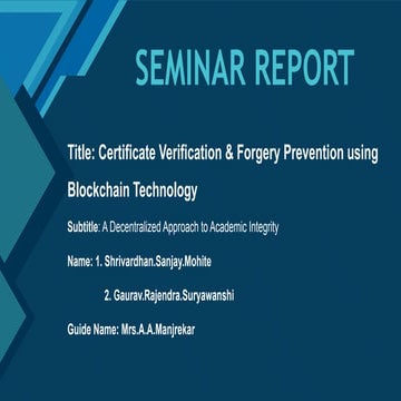 ppt based upon e certificate isssue using blockchain technology | PDF