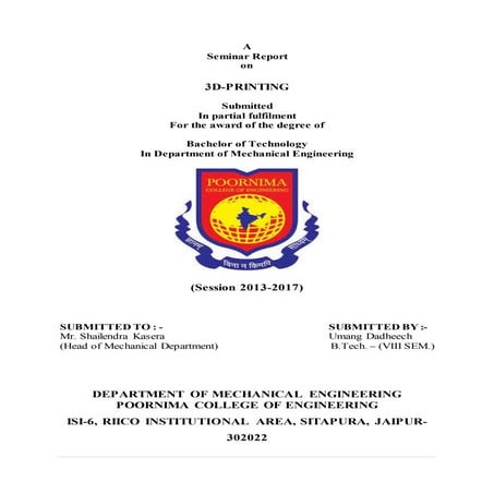 Seminar report 3d printing