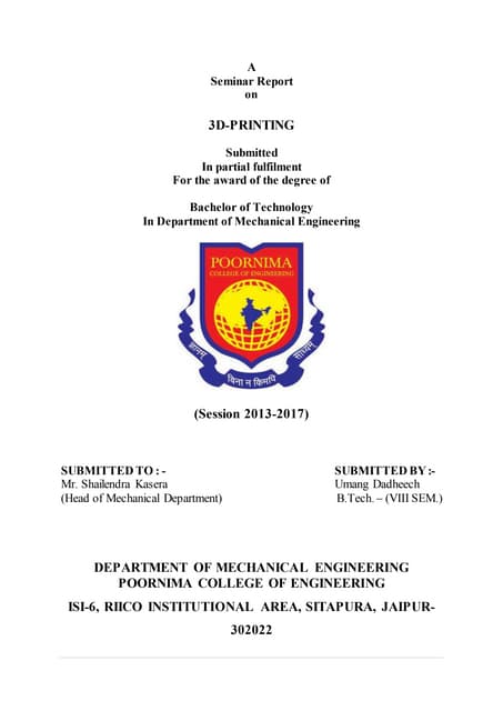 Seminar report 3d printing