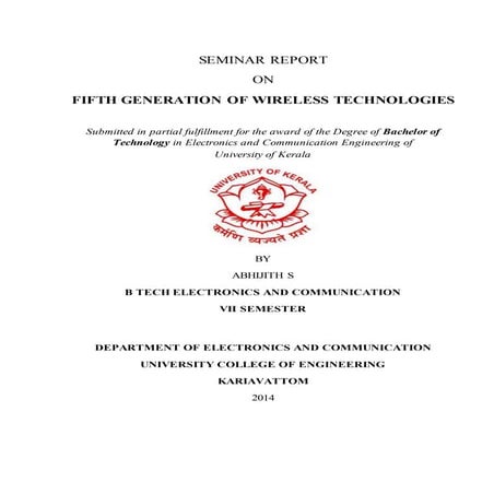 Seminar report on Fifth Generation of Wireless Technologies