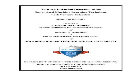 Seminar Report | Network Intrusion Detection using Supervised Machine Learnin...