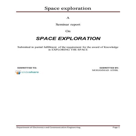 SEMINAR REPORT ON SPACE EXPLORATION.