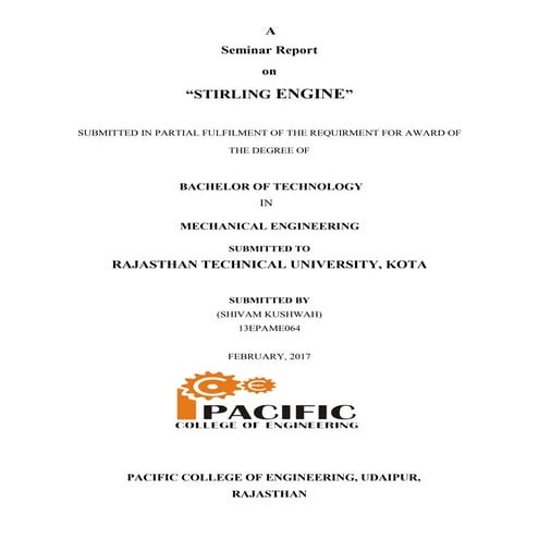 Seminar report on stirling engine | PDF