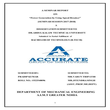 power generation through speed breakers