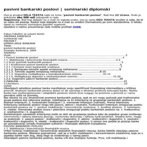 Banke i bankarski sistem u srbiji finansijsko poslovanje | DOC