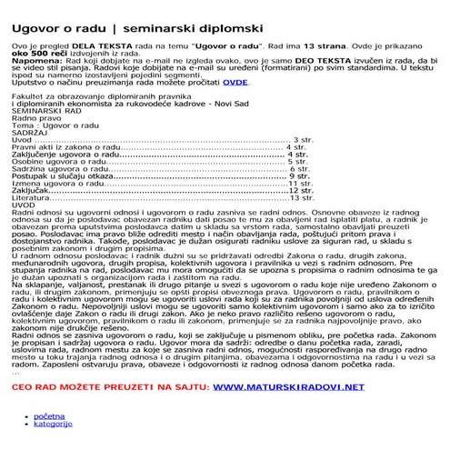 Seminarski diplomski ugovor o-radu-729 | PDF