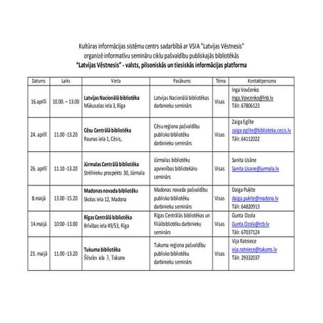 Semināru cikla "Latvijas Vēstnesis" grafiks