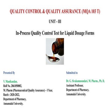 IPQC Test for Liquid Dosage Forms