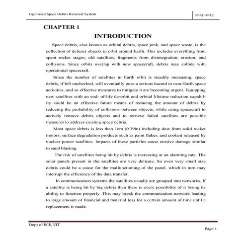 Seminar report on GPS based Space Debris Removal System