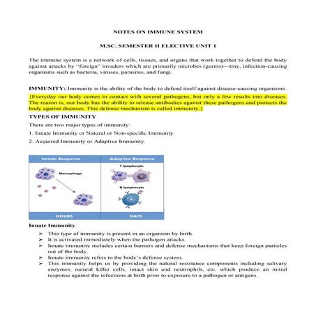SEM ONE innate immunity and it's types msc