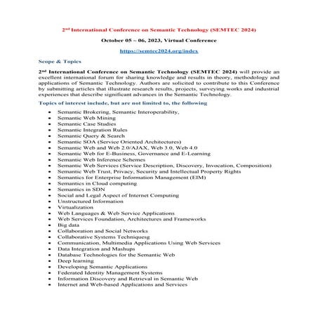 Call For Papers -2nd International Conference on Semantic Technology (SEMTEC ...