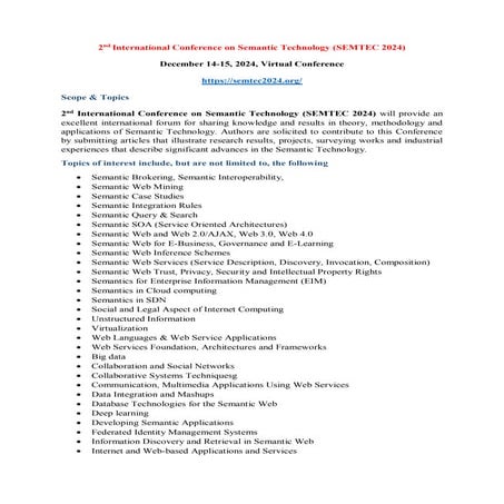 2nd International Conference on Semantic Technology (SEMTEC 2024)