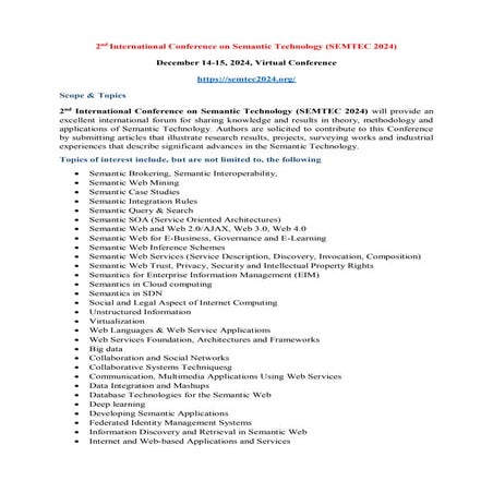 CFP - 2nd International Conference on Semantic Technology (SEMTEC 2024)