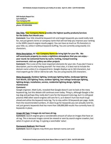 SEO Website Analysis - example report