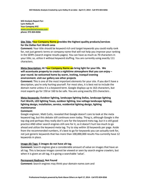 SEO Website Analysis - example report