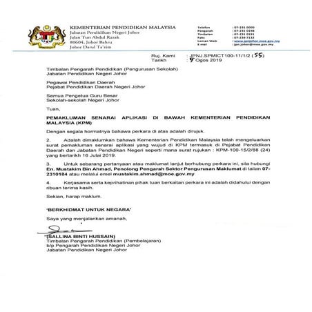 SENARAI APLIKASI DI BAWAH KEMENTERIAN PENDIDIKAN MALAYSIA (KPM)