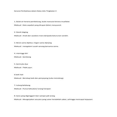 Senarai peribahasa dalam buku teks tingkatan 4