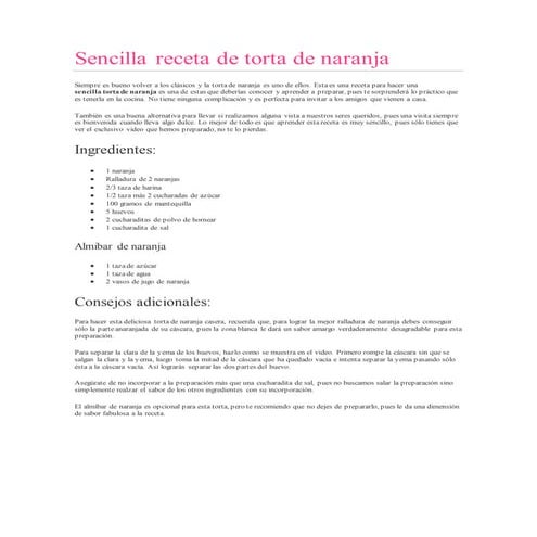 Sencilla receta de torta de naranja