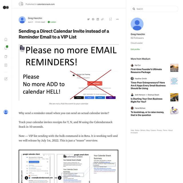Sending a Direct Calendar Invite instead of a Reminder Email to a VIP