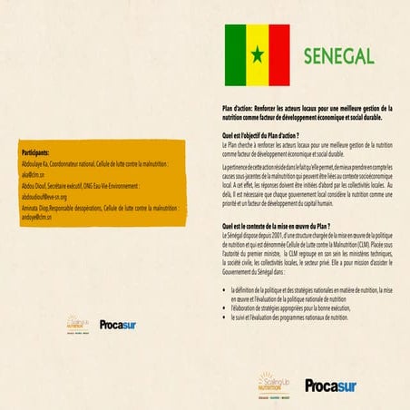 Plan d’action: Senegal. ￼Renforcercement des capacités des pays SUN pour promouvoir la nutrition à travers des “Routes d’Apprentissage”