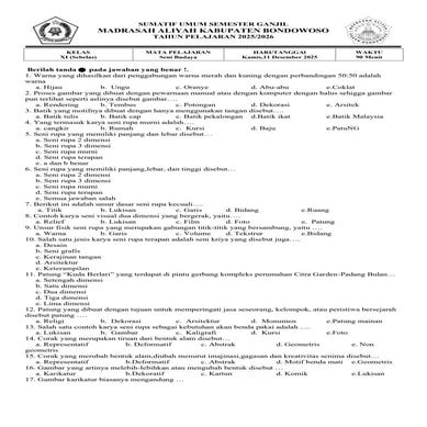 Soal Seni Budaya Kelas 11 Sebelas 2025 MA