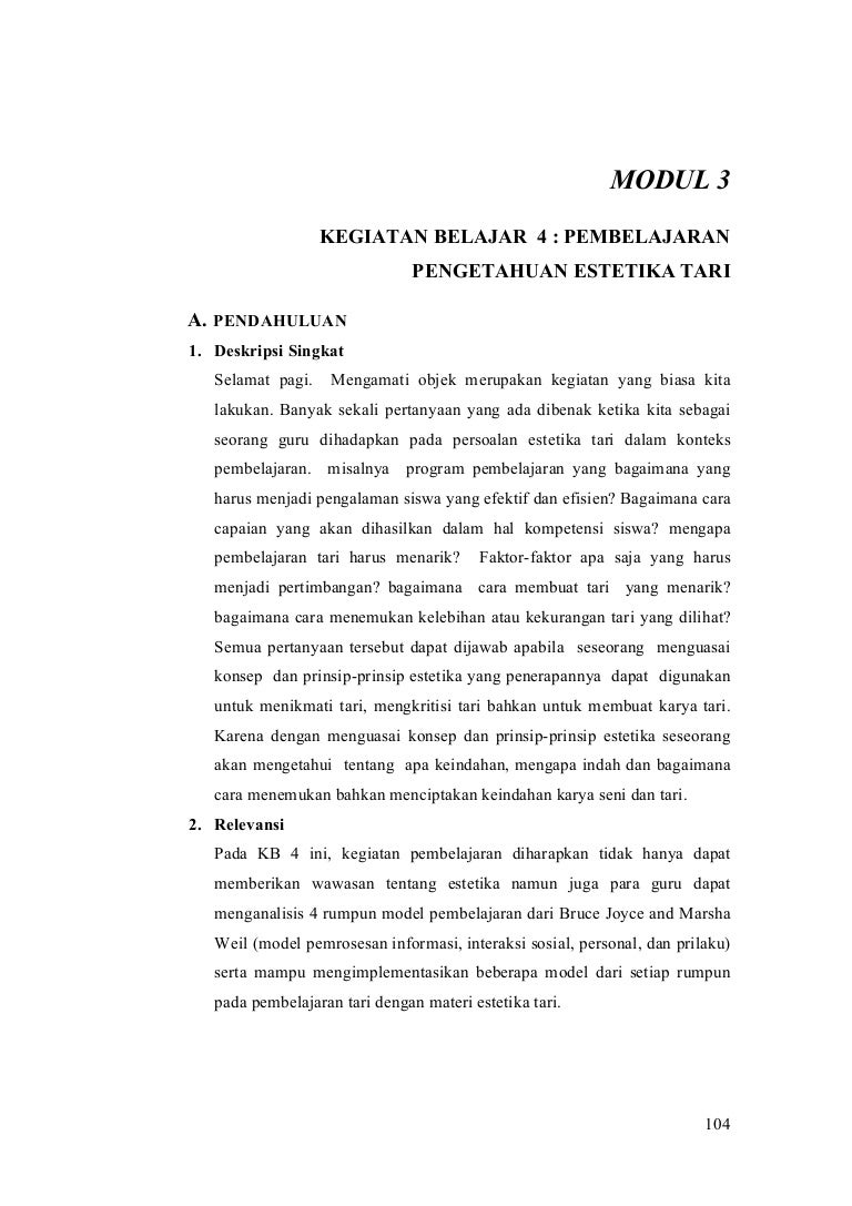 MODUL III SENI BUDAYA KB 4 PEMBELAJARAN PENGETAHUAN ESTETIKA TARI