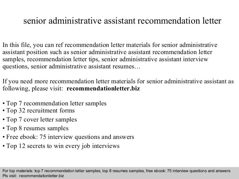 Senior administrative assistant recommendation letter