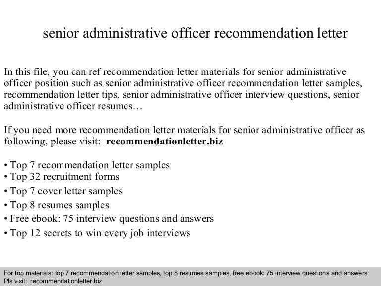 senior administrative officer recommendation letter letter of recommendation for administrative job