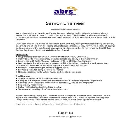 Senior engineer, chief hacker