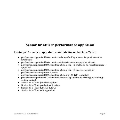 Senior hr officer performance appraisal