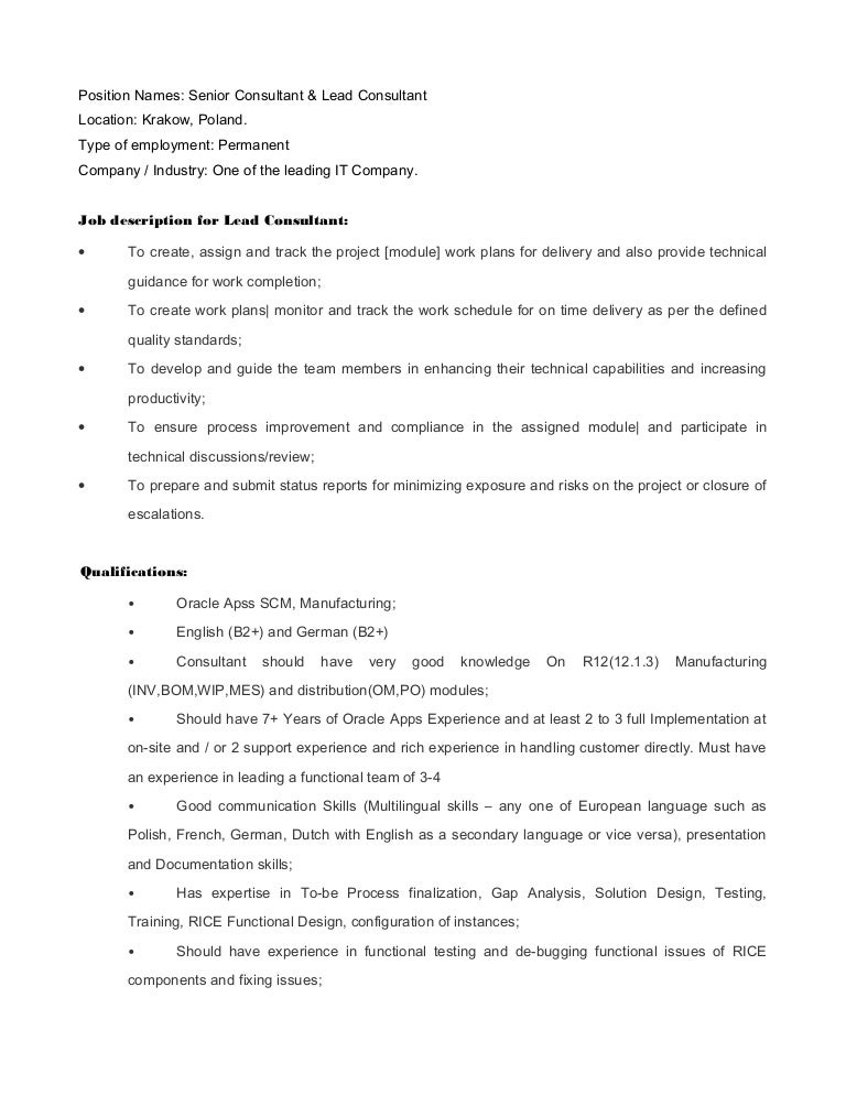 Senior & lead consultant positions