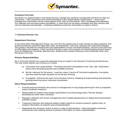 Senior level positions in Symantec India