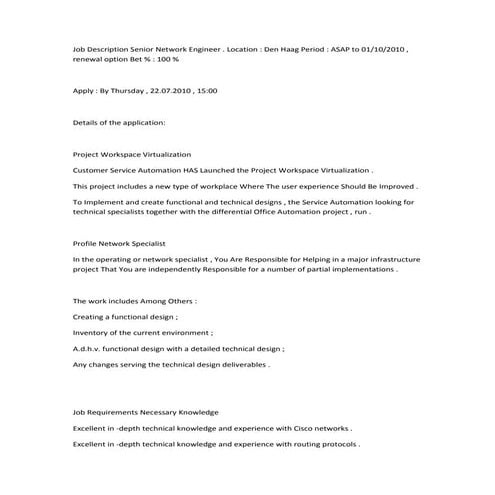 Senior Network Engineer Rtf