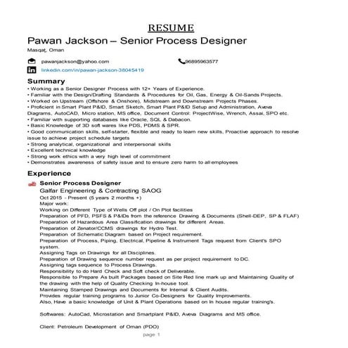 Senior Process Designer | DOCX | Desktop Publishing | Computer Software ...