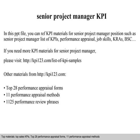 Senior project manager kpi