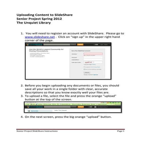 Senior project portfolio instructions for slide share