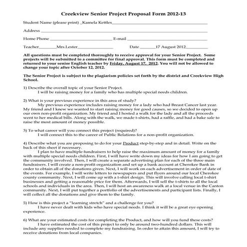Senior Project Proposal Form | PDF