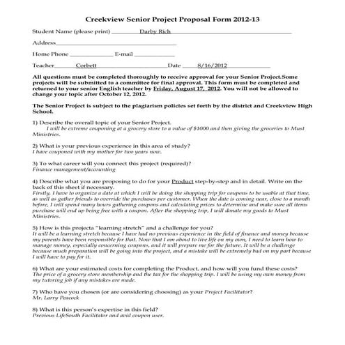 Senior Project Proposal Form | PDF