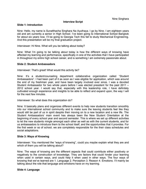 Final Presentation Interview Script | DOC | Educational Assessment ...