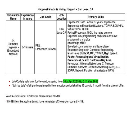 Senior Software Engineer - Embedded Networks - San Jose