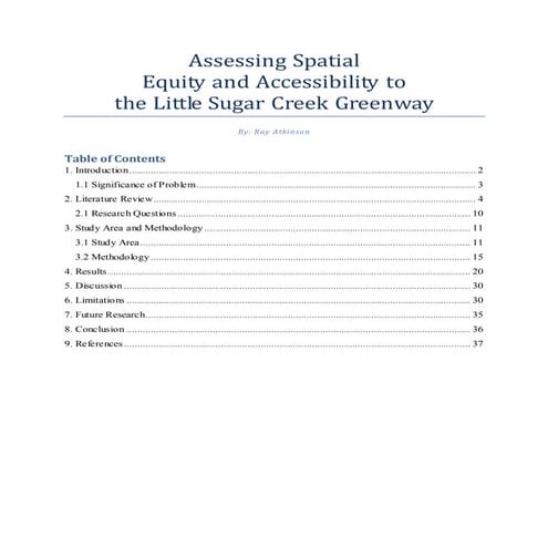 Assessing Spatial Equity and Accessibility to the Little Sugar Creek Greenway