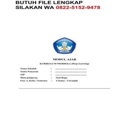Modul Ajar Pembelajaran Mendalam Seni Rupa Kelas I Terbaru 2025