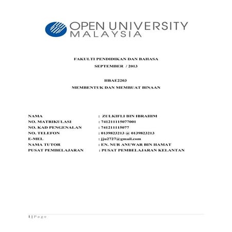 HBAE2203  MEMBENTUK DAN MEMBUAT BINAANSeni sept dalam