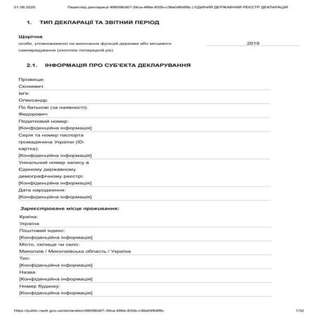 А.Сенкевич, декларация -2019