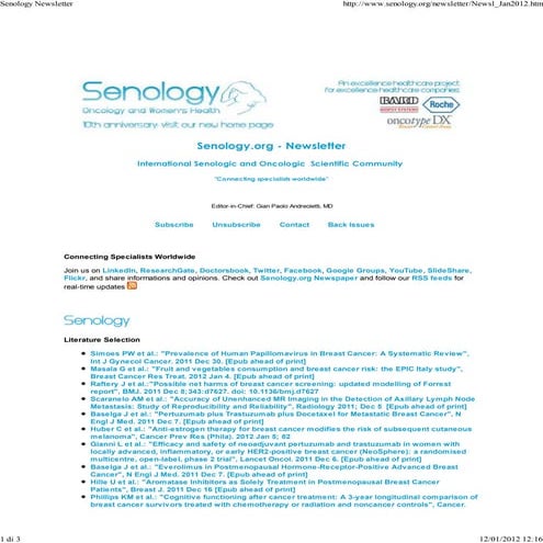Senology.org Newsletter - January 12, 2012 - Latest Advances in Clinical Seno...